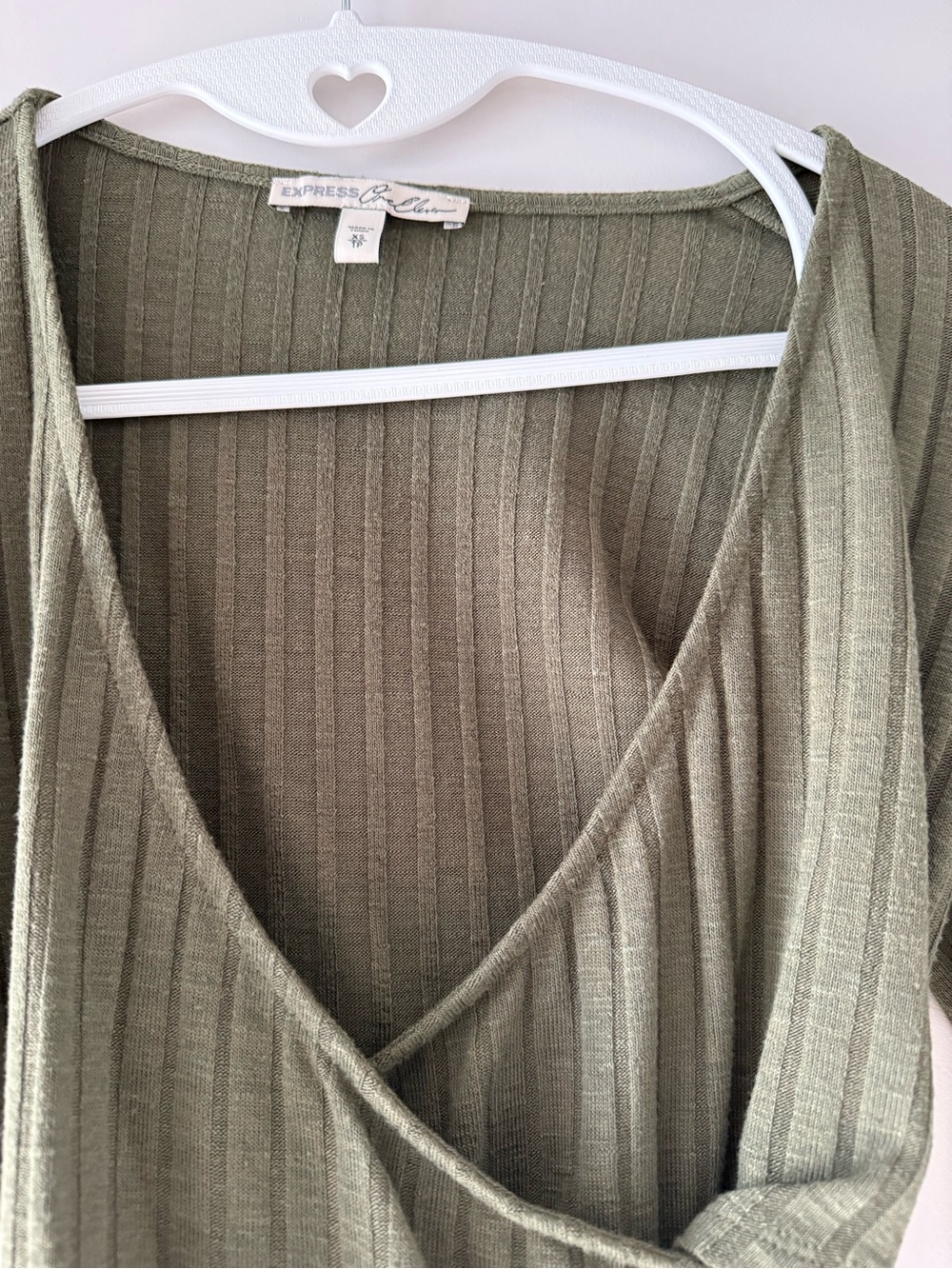 Express Olive Ribbed Wrap Crop Top - Picture 2 of 2
